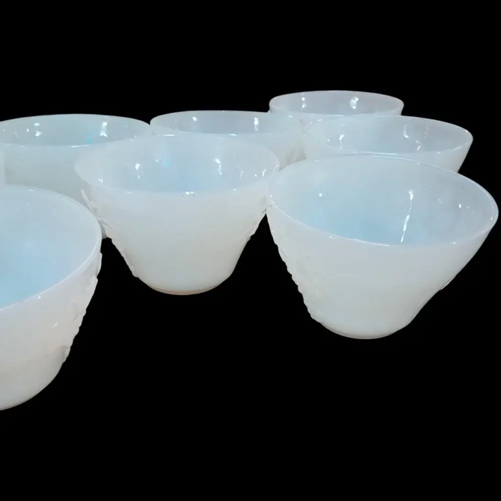 Anchor Hocking Milk Glass Harvest Grape Punch Bowl w/ 12 Matching Cups & Hooks